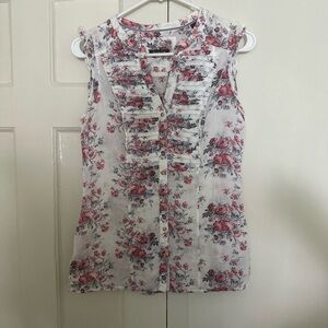 Massimo Dutti Pink and Red Ruffled Blouse with Bib Collar